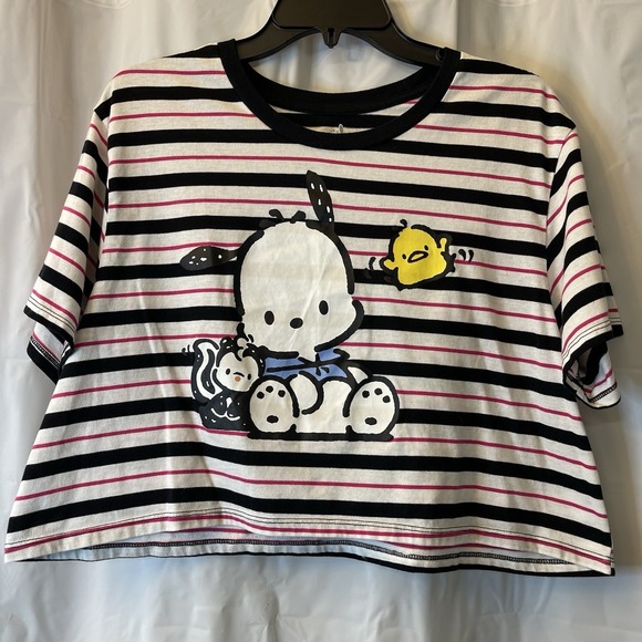 Pochacco By Sanrio Graphic Striped Cropped T-Shirt Womens XL Short Sleeve - Picture 2 of 7